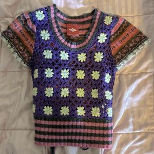 Oilily Girls Knit Short Sleeve Sweater Size 116 Boho Granny Square Look
